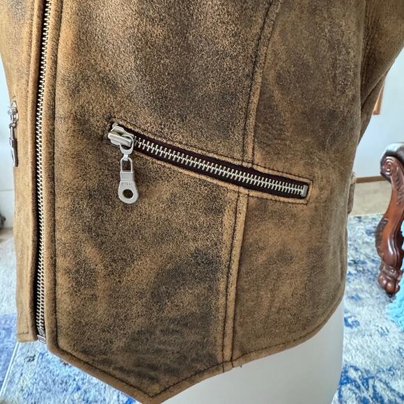 WilliWear Brown Suede Leather Vest Womens Size Medium Zip Front Pockets Western - Picture 5 of 11
